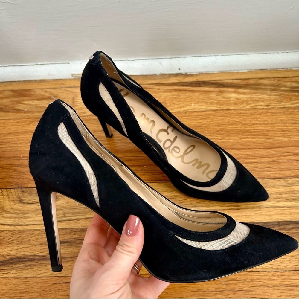 Sam Edelman Black Mesh & Suede Pointed Toe Heels